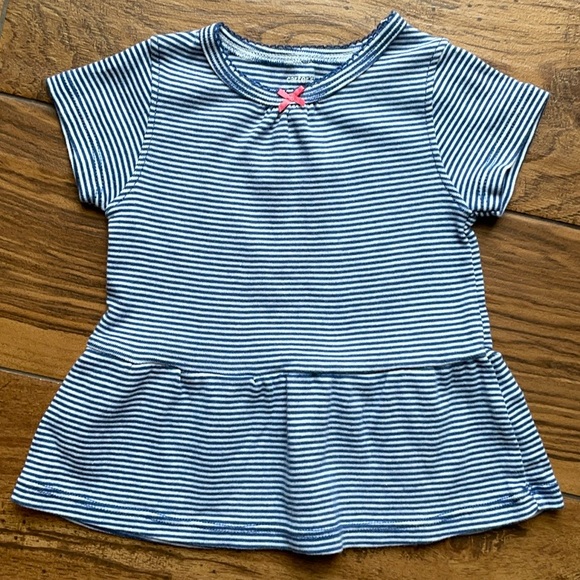 Carter's | Striped Short Sleeve Top | Blue & White | 9 Months | Infant Girl - Picture 1 of 3